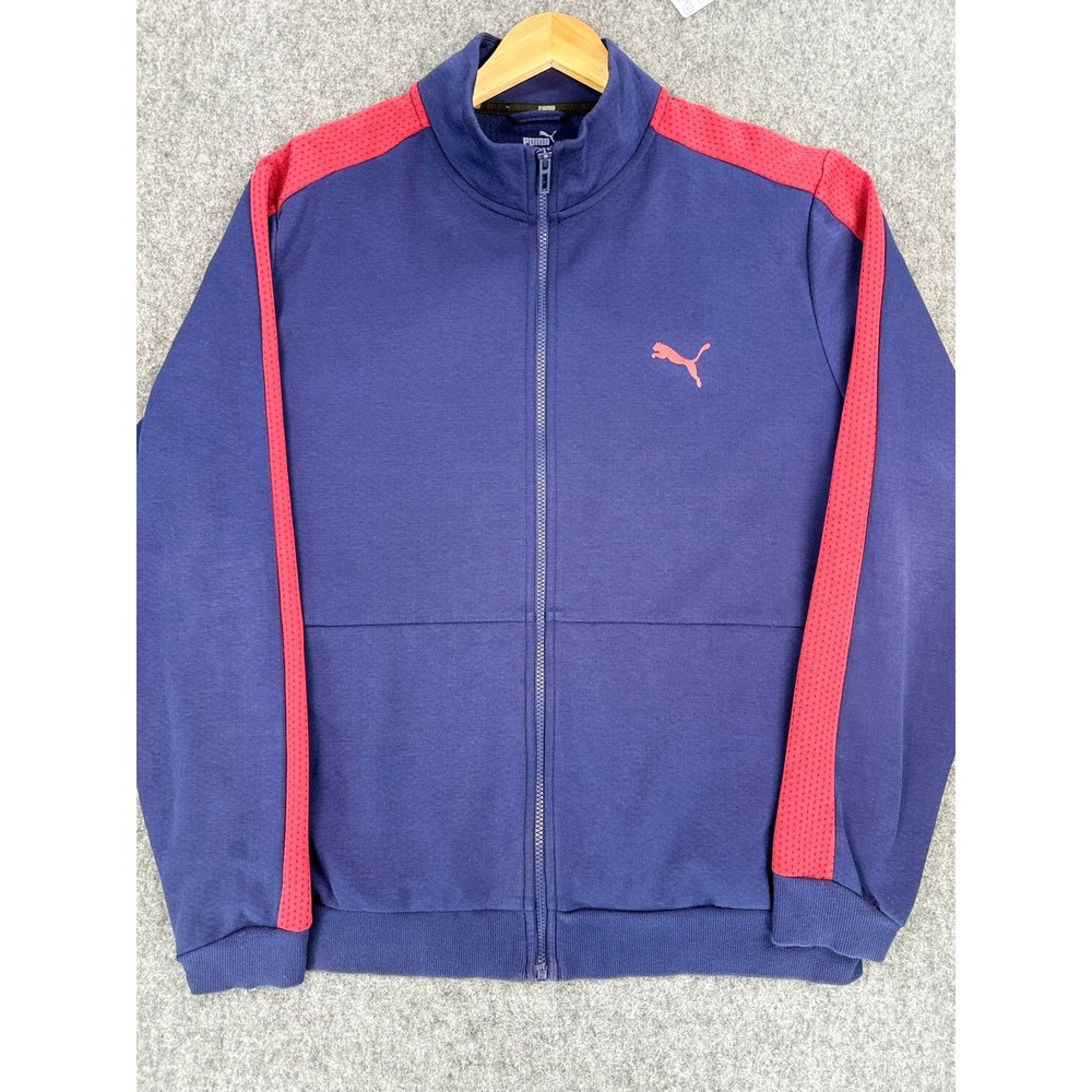 Puma Mens Navy Blue Red Mesh Stripe Full Zip Track Jacket 584802-03 XL